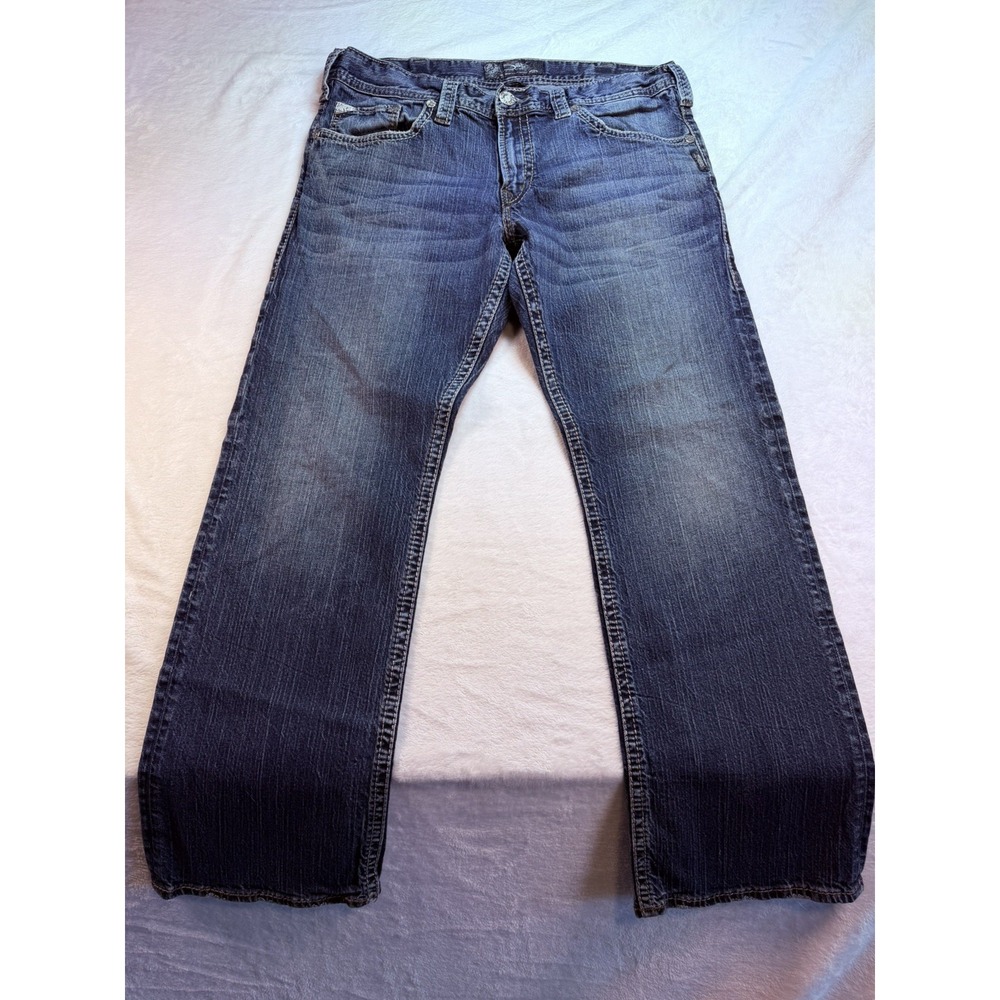 Silver Jeans Co. Zac Relaxed Straight Jeans Men's 36x30 Thick Stitch Medium Wash